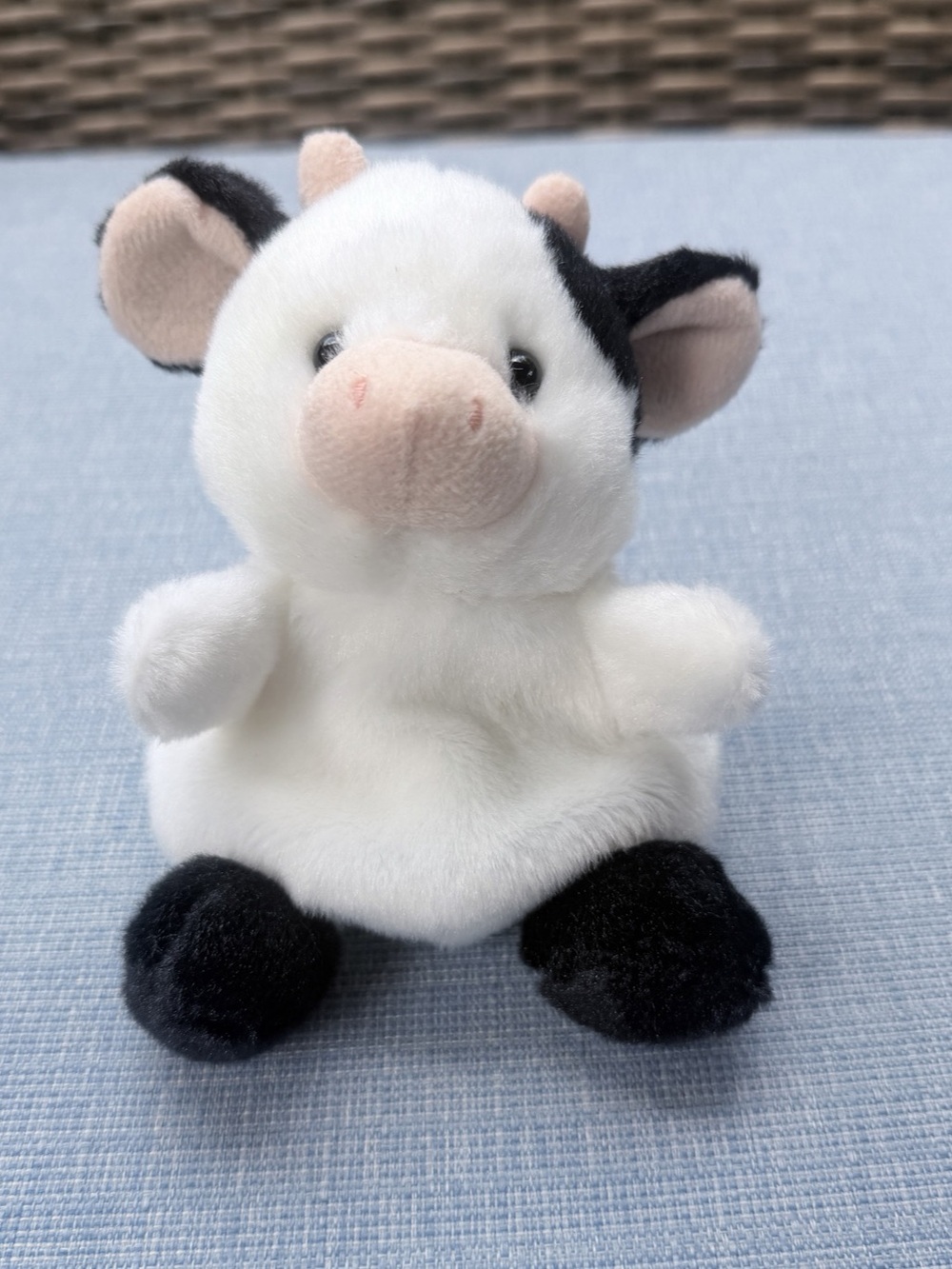 Aurora Palm Pals Cute Cow Mini Plush Stuffed Animal White Black Pink Washable 5”